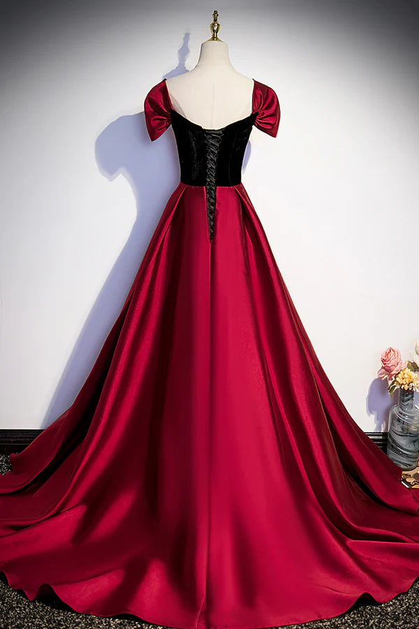 Wholesale Burgundy Satin Long Prom Dress Simple A-Line Evening Party Dress