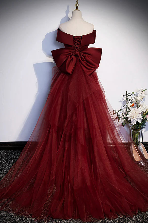 Wholesale Burgundy Mermaid Long Prom Dress Off the Shoulder V-Neck Formal Evening Dress