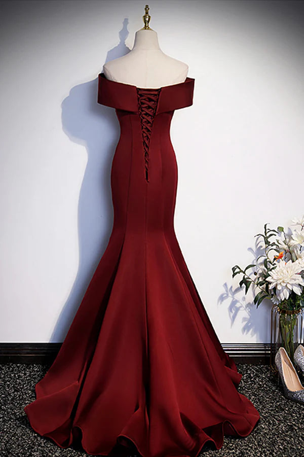 Wholesale Burgundy Mermaid Long Prom Dress Off the Shoulder V-Neck Formal Evening Dress