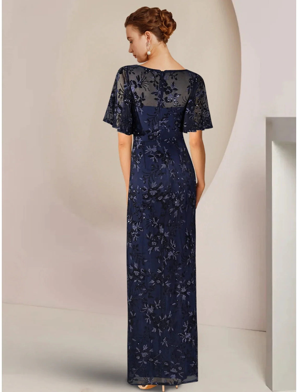 Wholesale Sheath / Column Mother of the Bride Dress Wedding Guest Sparkle & Shine Elegant Scoop Neck Ankle Length Sequined Short Sleeve with Sequin Solid Color