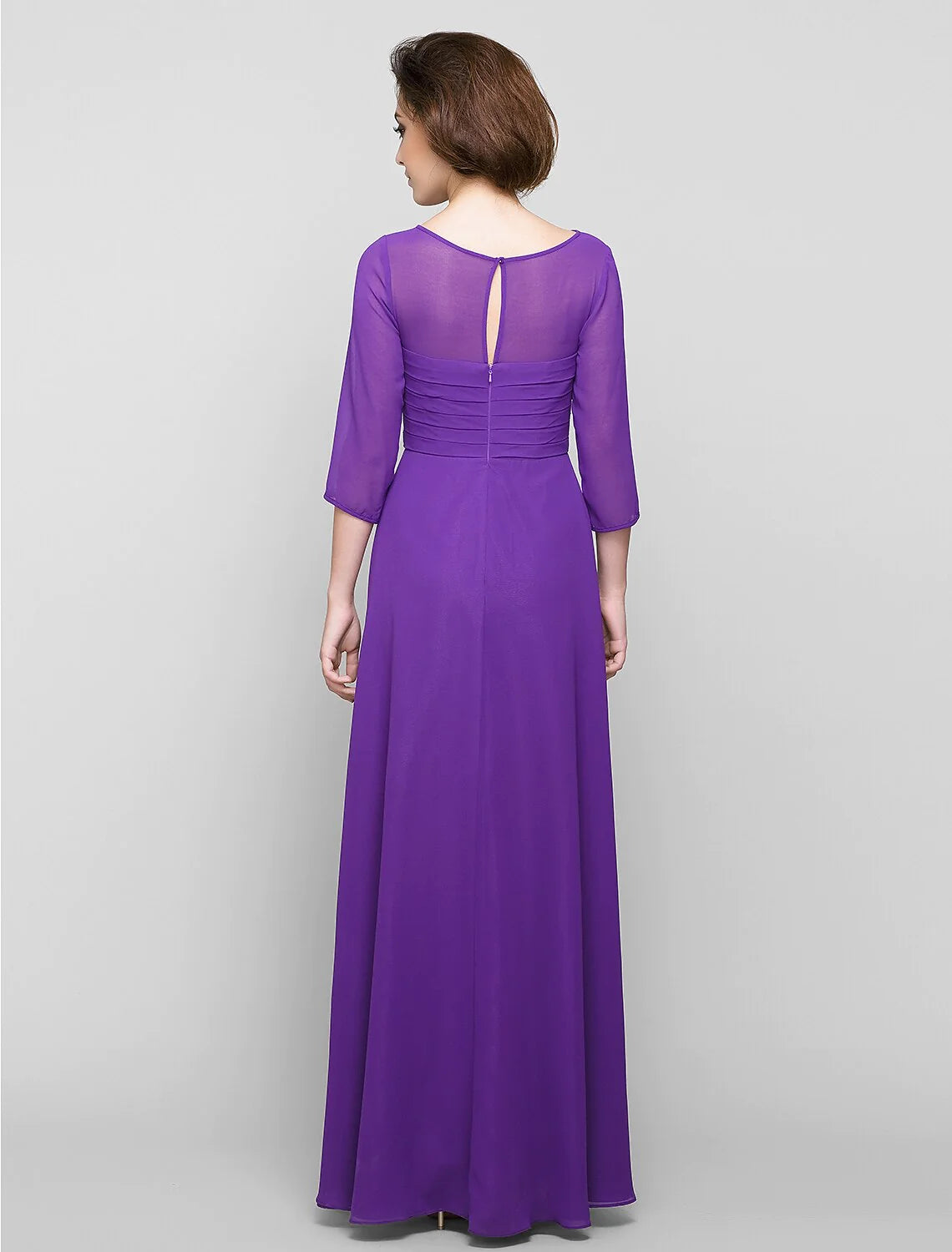 Wholesale A-Line Mother of the Bride Dress Elegant Scoop Neck Ankle Length Chiffon 3/4 Length Sleeve No with Ruched