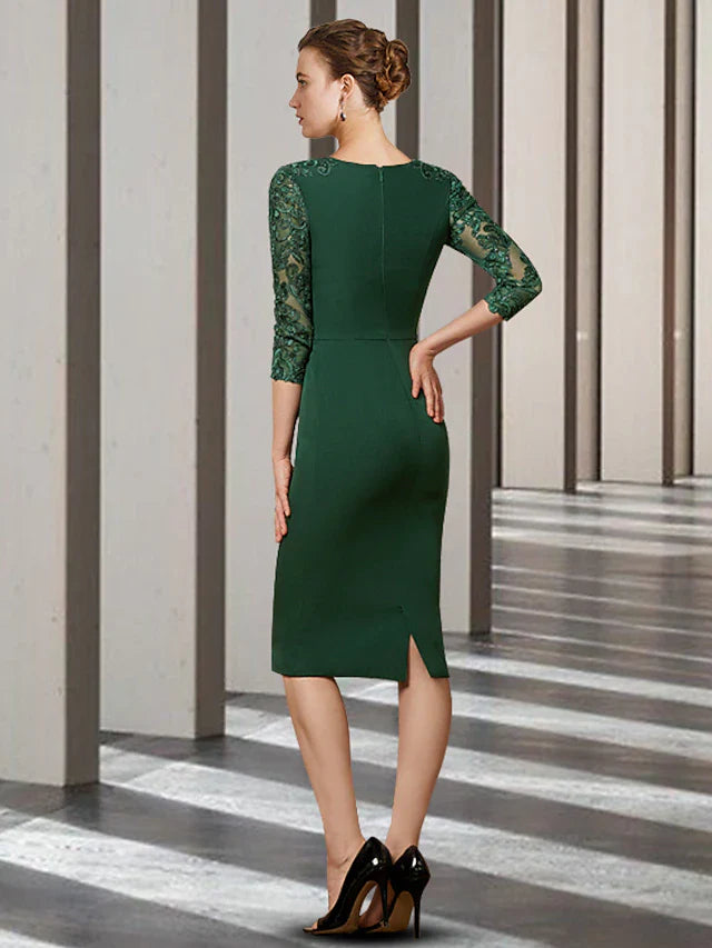 Wholesale Sheath / Column Mother of the Bride Dress Elegant Jewel Neck Short / Mini Chiffon Lace Long Sleeve with Sash / Ribbon Appliques
