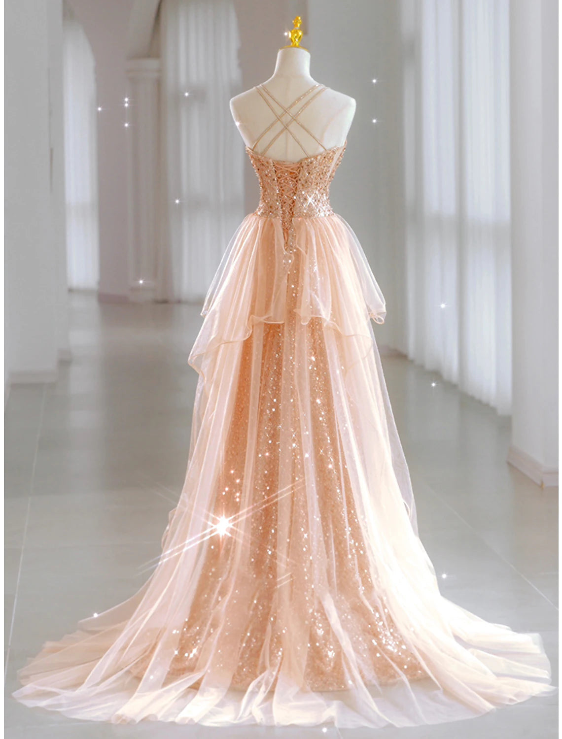 Wholesale  A-Line Prom Dresses Sparkle & Shine Dress Sweet 16 Birthday Floor Length Sleeveless Sweetheart Tulle with Sequin