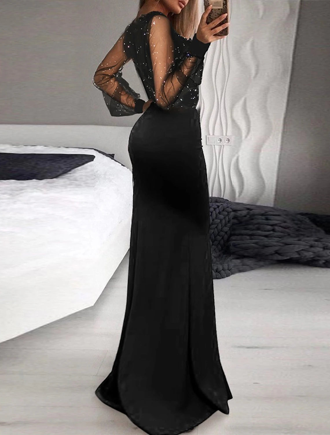 Wholesale Women's Black Dress Prom Dress Party Dress Swing Dress Long Dress Maxi Dress Long Sleeve Split Winter Fall Spring V Neck Hot Winter Dress Date