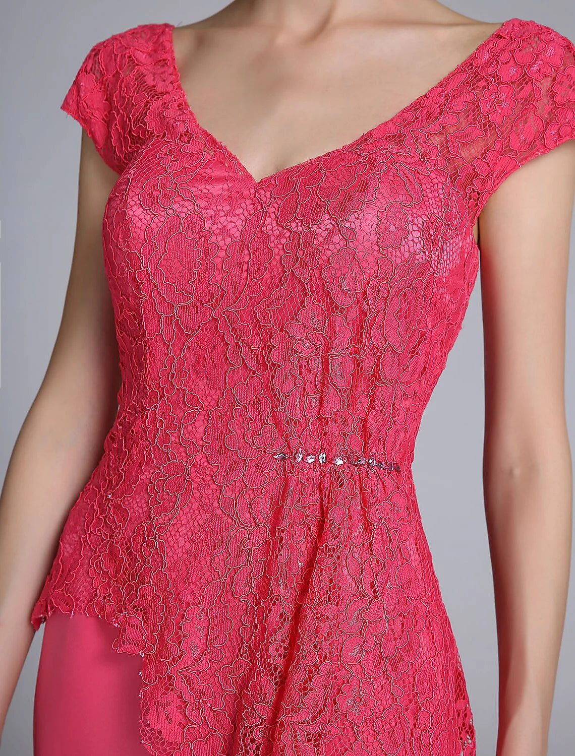 Wholesale Mermaid / Trumpet Mother of the Bride Dress Elegant V Neck Sweep / Brush Train Satin Lace Short Sleeve No with Lace