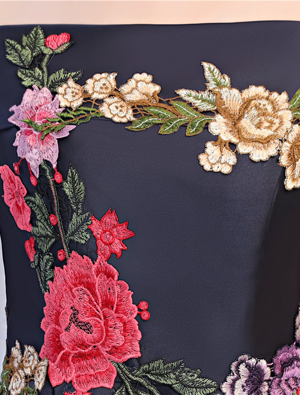 Wholesale A-Line Floral Dress Wedding Guest Formal Evening Floor Length Sleeveless Off Shoulder Satin with Embroidery Appliques