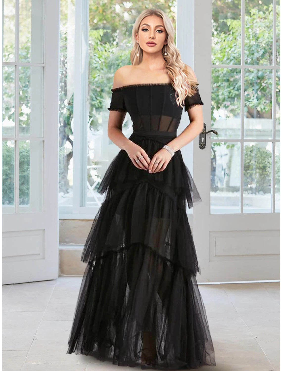 Wholesale  Ball Gown Prom Dresses Corsets Dress Masquerade Prom Floor Length Sleeveless Off Shoulder Tulle with Ruffles