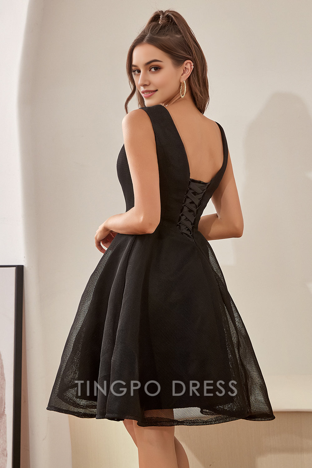 TingPo Wholesale Elegant Black V Neck Homecoming Dress formal wear dresses