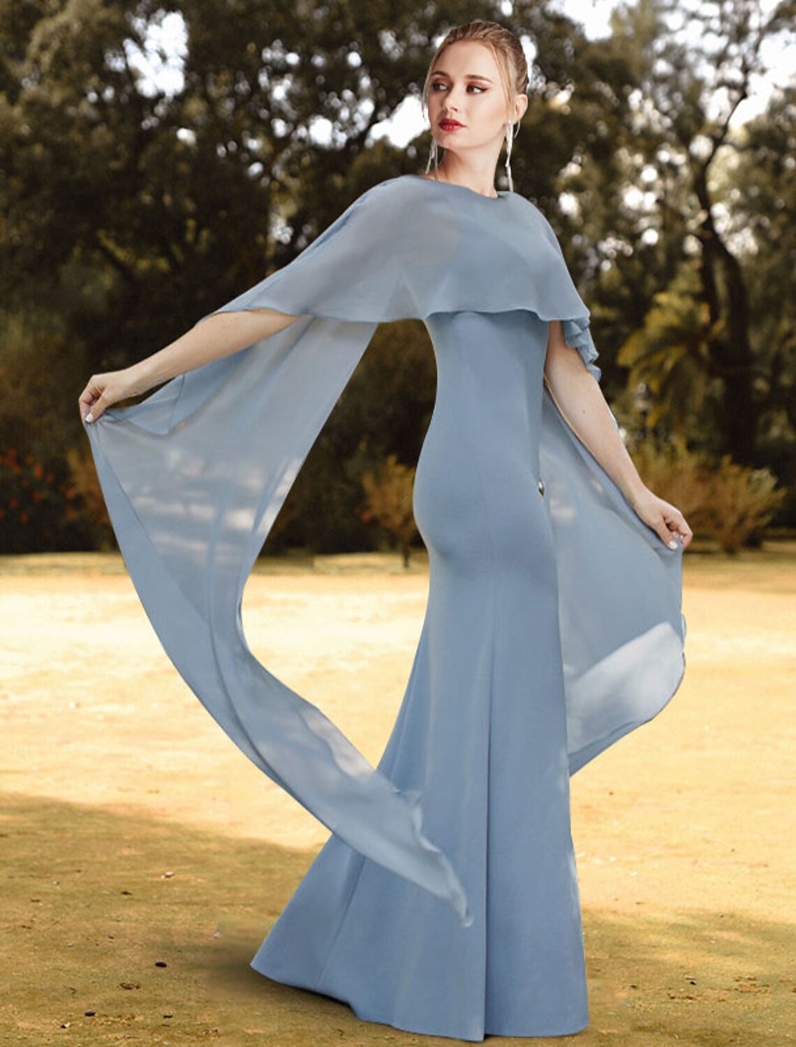 Wholesale Sheath / Column Evening Gown Empire Dress Engagement Formal Evening Floor Length 3/4 Length Sleeve Jewel Neck Chiffon with Sleek