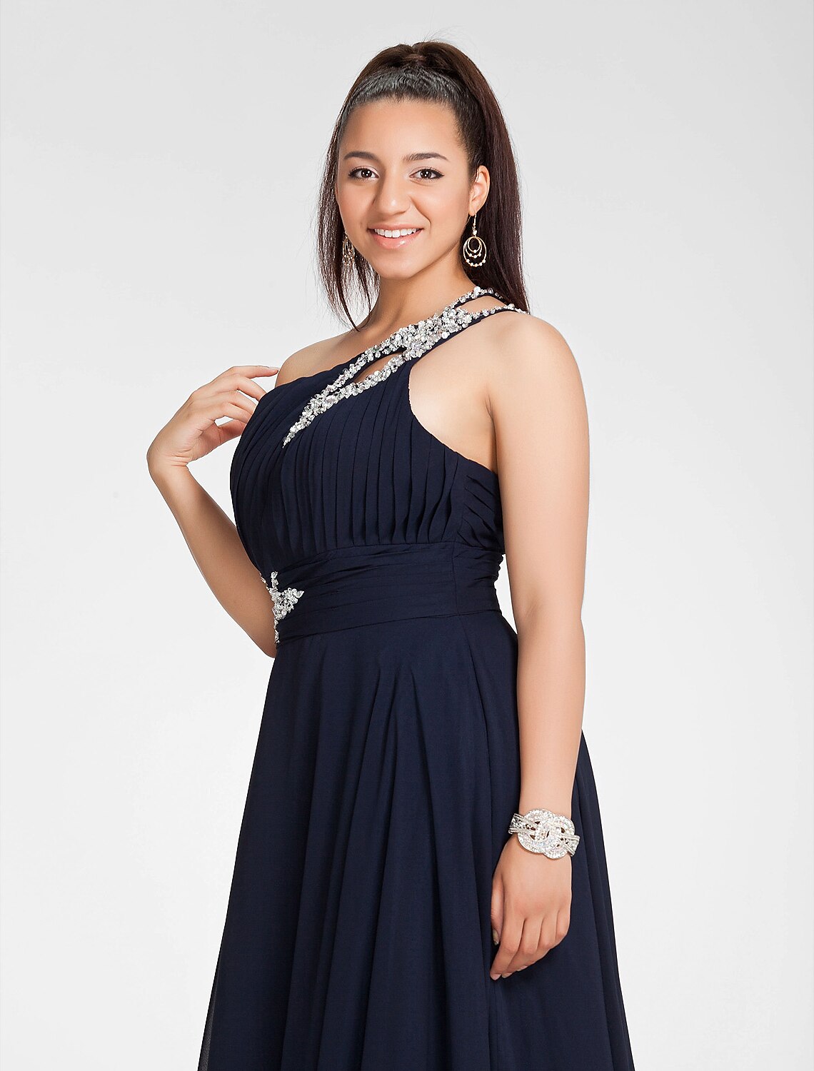 Wholesale A-Line Cut Out Dress Wedding Guest Prom Sweep / Brush Train Sleeveless One Shoulder Chiffon with Ruched Beading