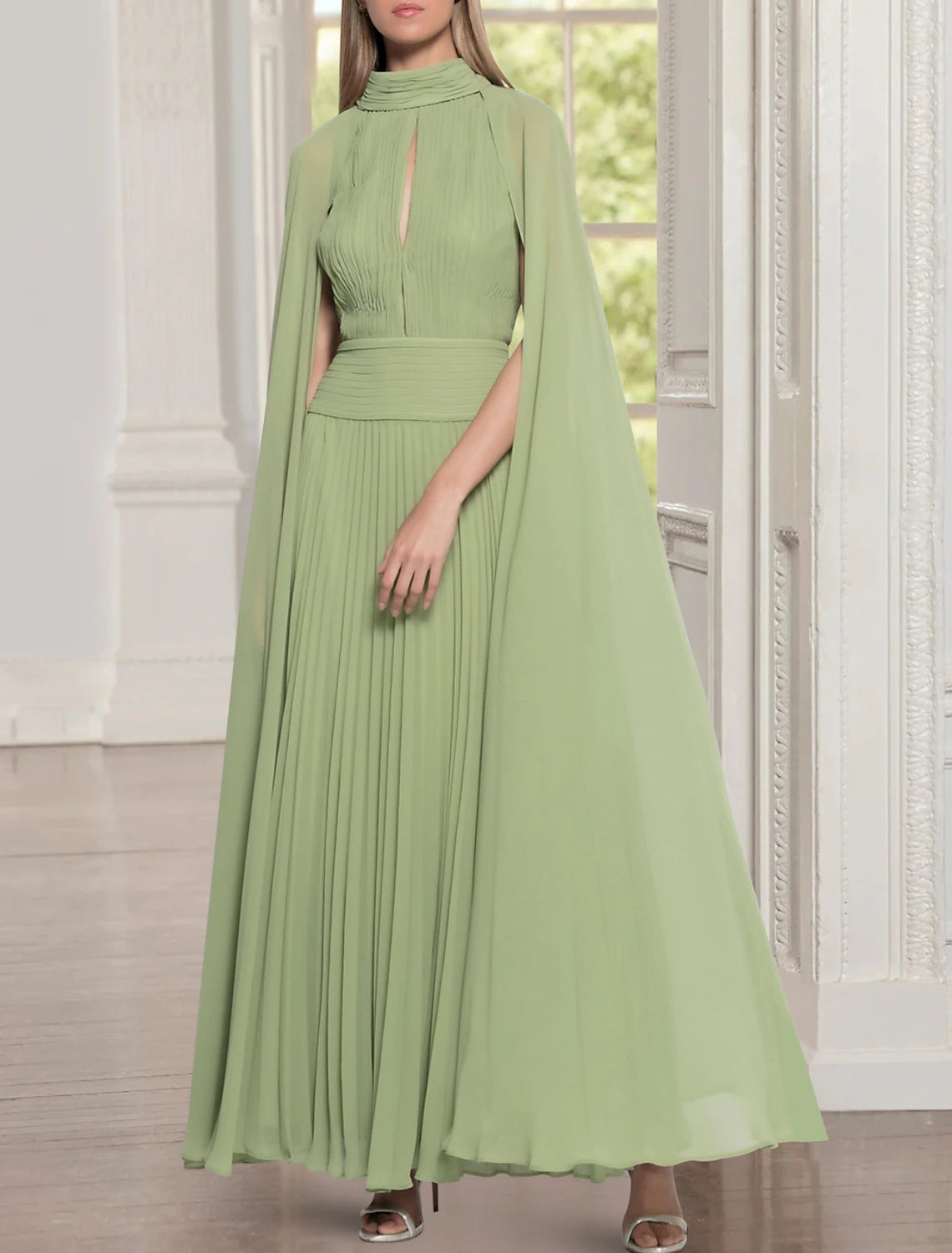 Wholesale Two Piece A-Line Mother of the Bride Dress Formal Wedding Guest Elegant Jewel Neck Ankle Length Chiffon Sleeveless with Ruching Solid Color