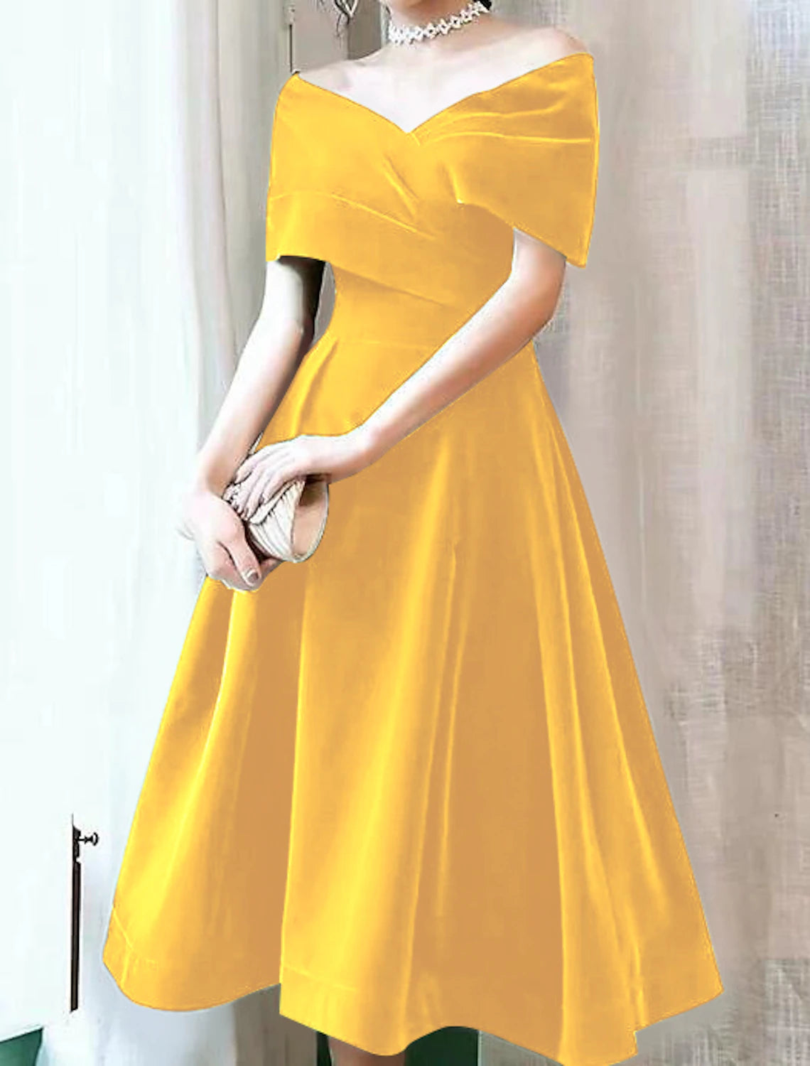 Wholesale A-Line Cocktail Black Dress 1950s Dress Christmas Red Green Dress Fall Wedding Guest Dress Knee Length Short Sleeve Off Shoulder Velvet with Pleats Pure Color