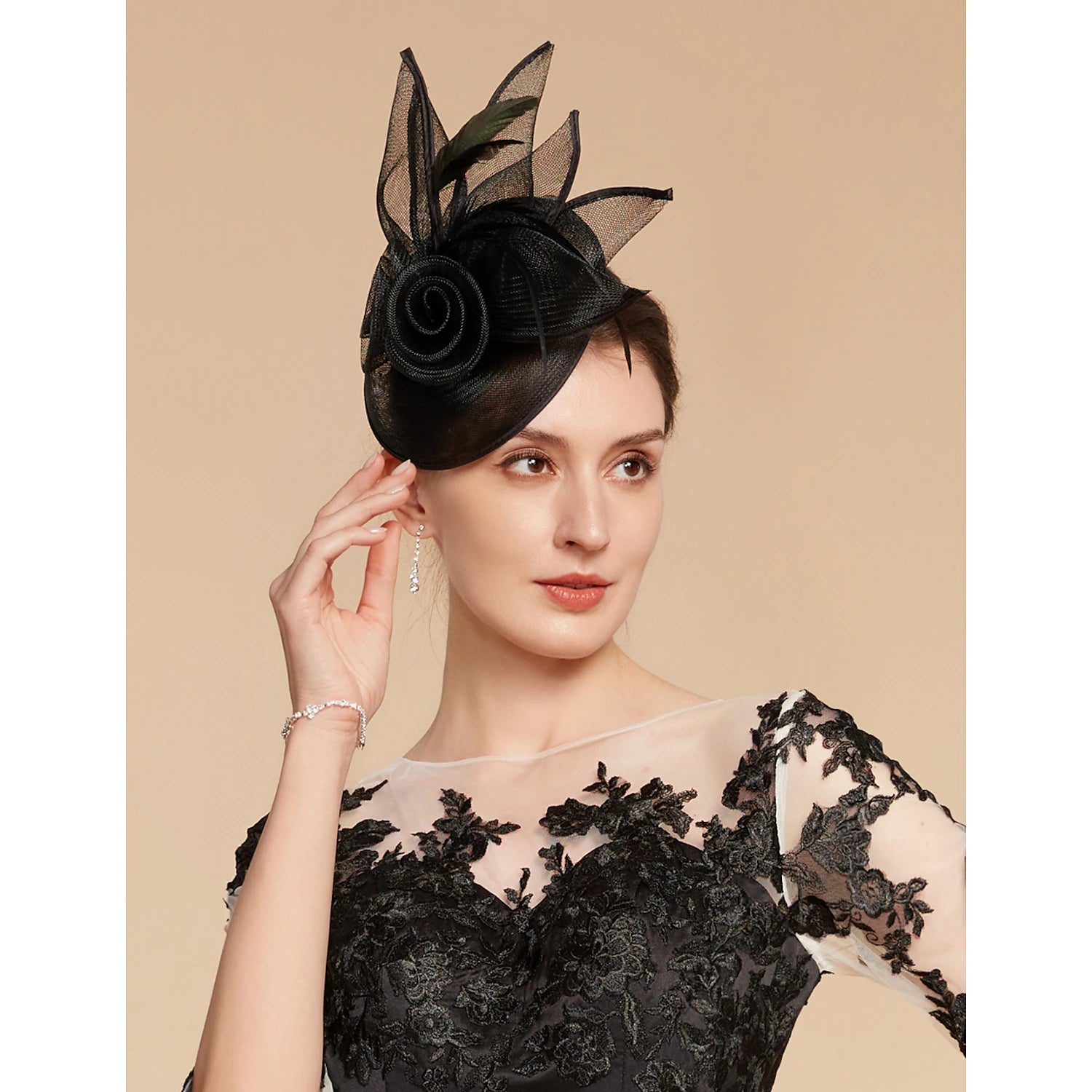 Wholesale Fascinators Feather Net Kentucky Derby Hat Fascinators Headpiece with Feather Floral Flower 1PC Wedding Horse Race Ladies Day Melbourne Cup Headpiece