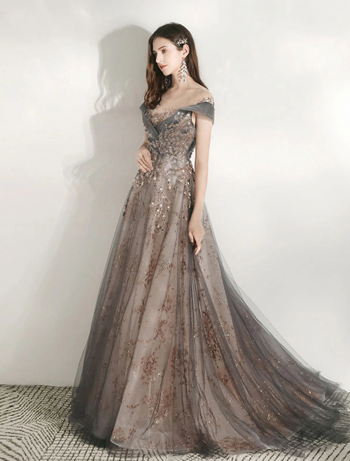 Wholesale A-Line Bridesmaid Dress Jewel Neck Short Sleeve Beautiful Back Floor Length Tulle with Crystals / Bandage