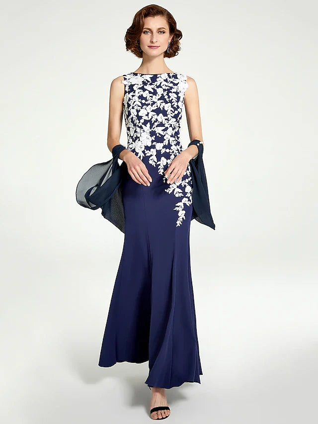 Wholesale Mermaid / Trumpet Mother of the Bride Dress Jewel Neck Floor Length Chiffon Lace Sleeveless with Lace