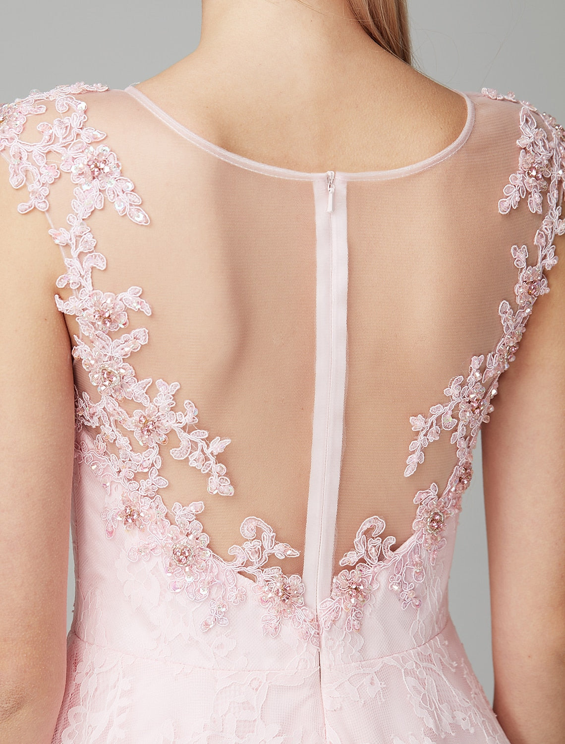 Wholesale  A-Line Prom Dresses Floral Dress Evening Party Wedding Guest Ankle Length Short Sleeve Illusion Neck Lace Zipper with Appliques