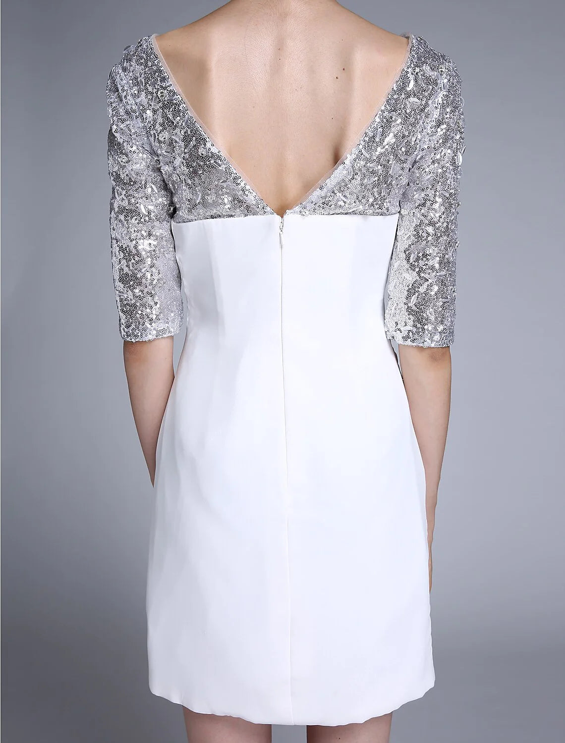 Wholesale Sheath / Column Mother of the Bride Dress Sparkle & Shine Jewel Neck Short / Mini Chiffon Half Sleeve No with Sequin