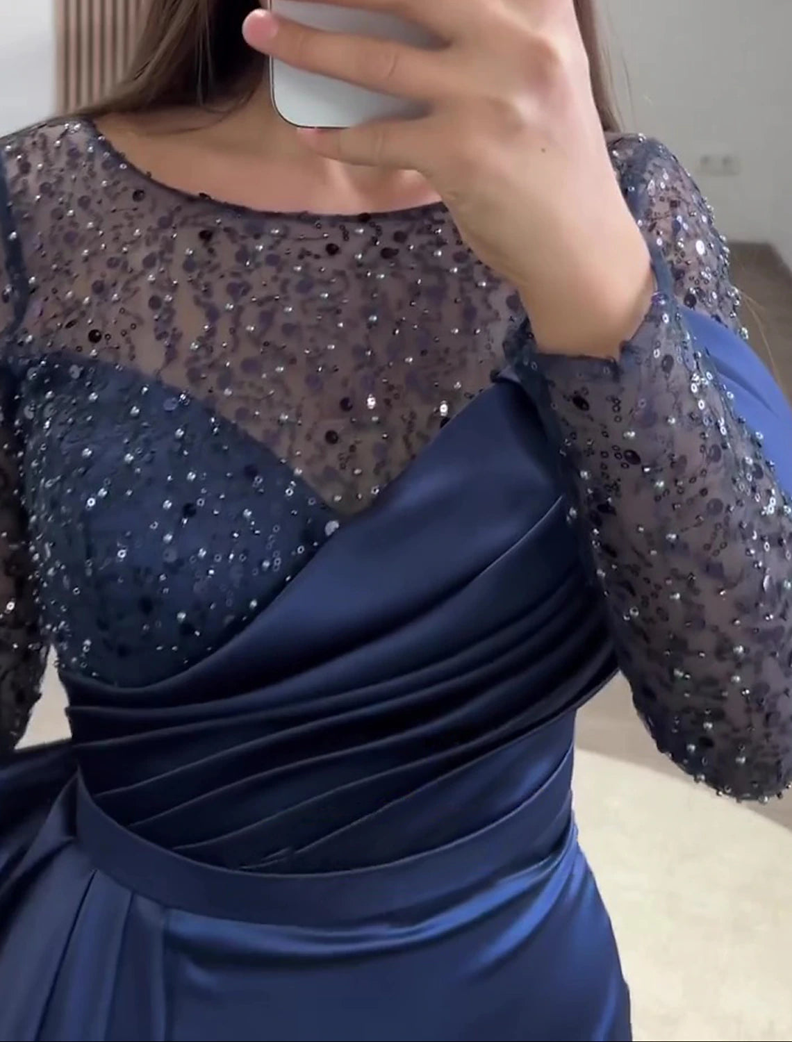 Wholesale Mermaid Dress Evening Gown Christmas Red Green Dress Formal Wedding Guest Court Train Long Sleeve Jewel Neck Charmeuse with Ruched Pearls Sequin