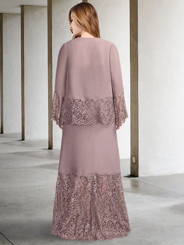 Wholesale Two Piece A-Line Plus Size Curve Mother of the Bride Dresses Elegant Dress Formal Asymmetrical Sleeveless Square Neck Chiffon with Appliques Splicing