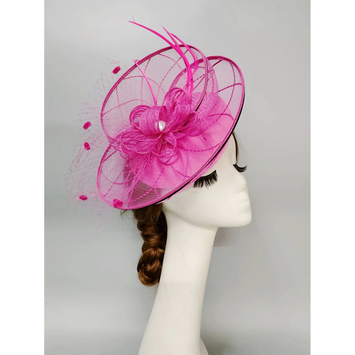 Wholesale Fascinators Kentucky Derby Hat Headwear Headpiece Pearl Feathers Veil Hat Wedding Ladies Day Cocktail Royal Astcot With Feather Pearl Headpiece Headwear