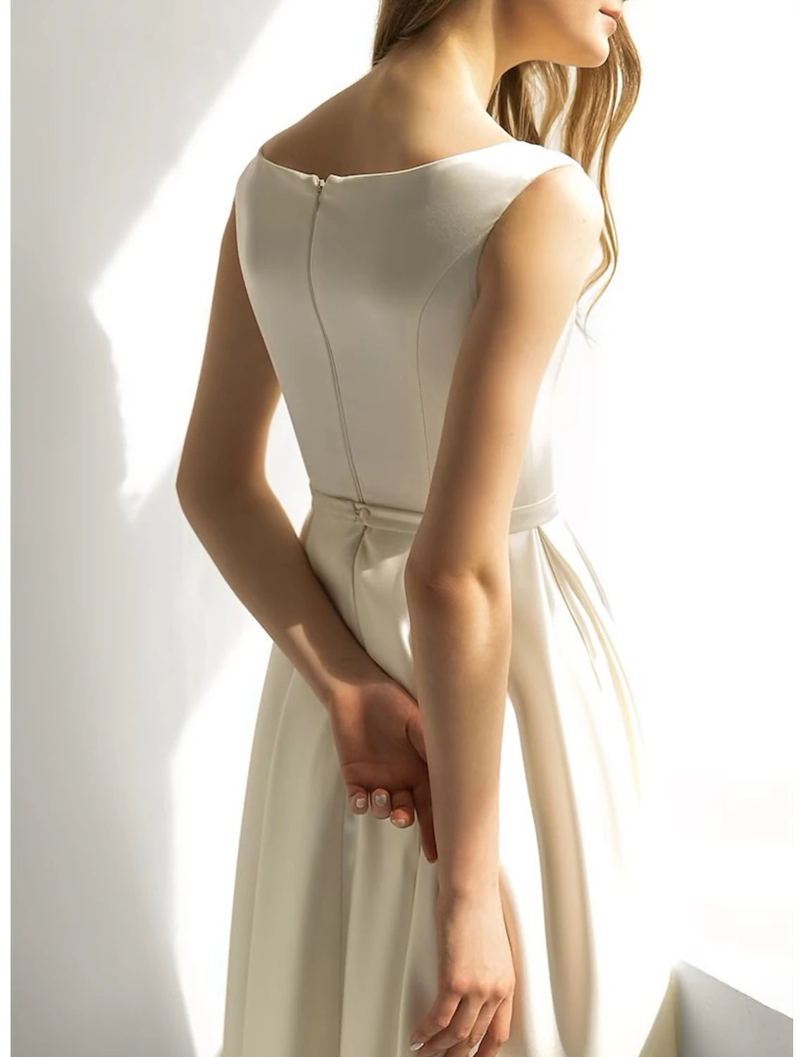 Wholesale Bridal Shower Simple Wedding Dresses Wedding Dresses A-Line Sweetheart Long Sleeve Tea Length Chiffon Bridal Gowns With Ruched Split Front