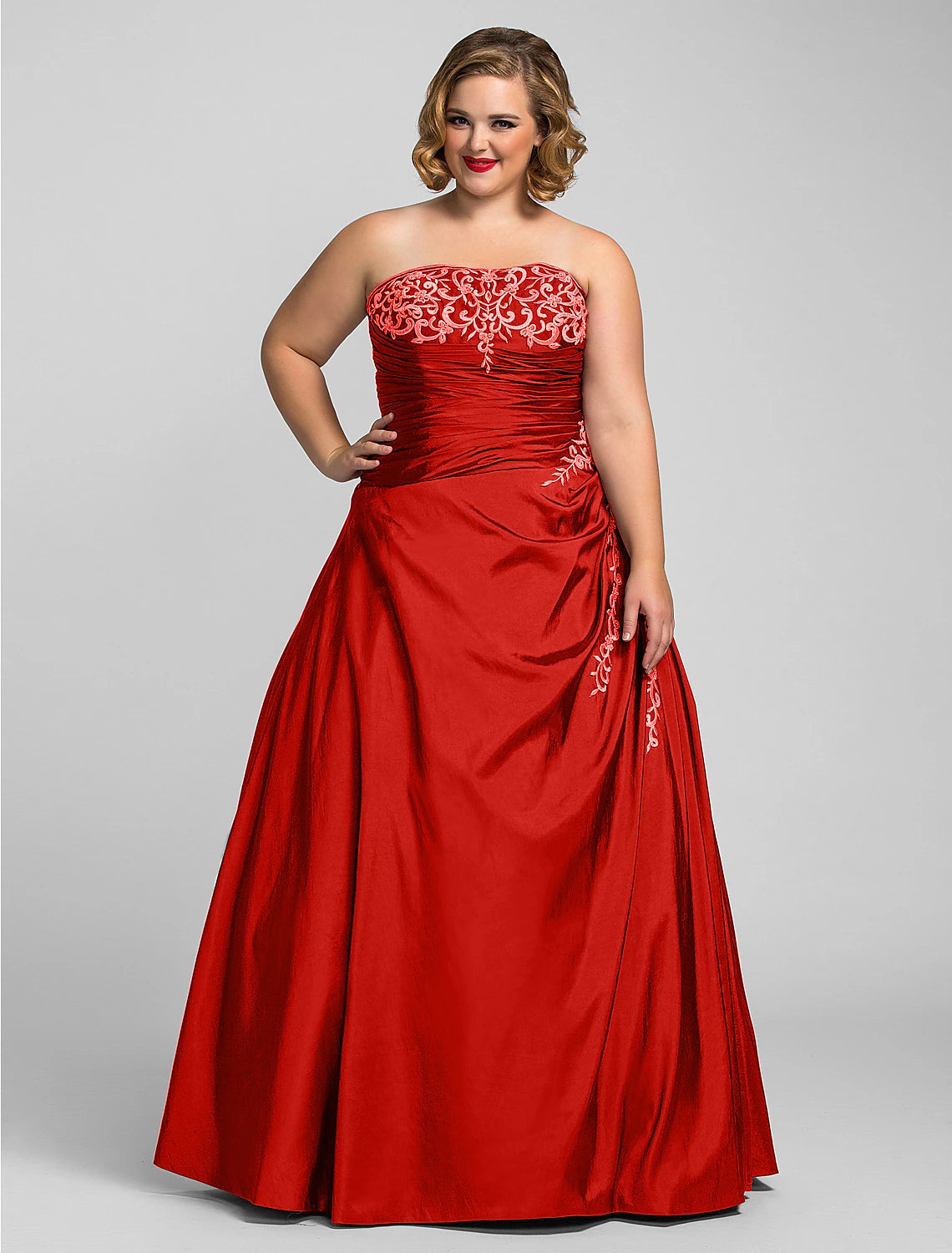 Wholesale Ball Gown Plus Size Prom Formal Evening Dress Strapless Sleeveless Floor Length Taffeta with Beading Appliques