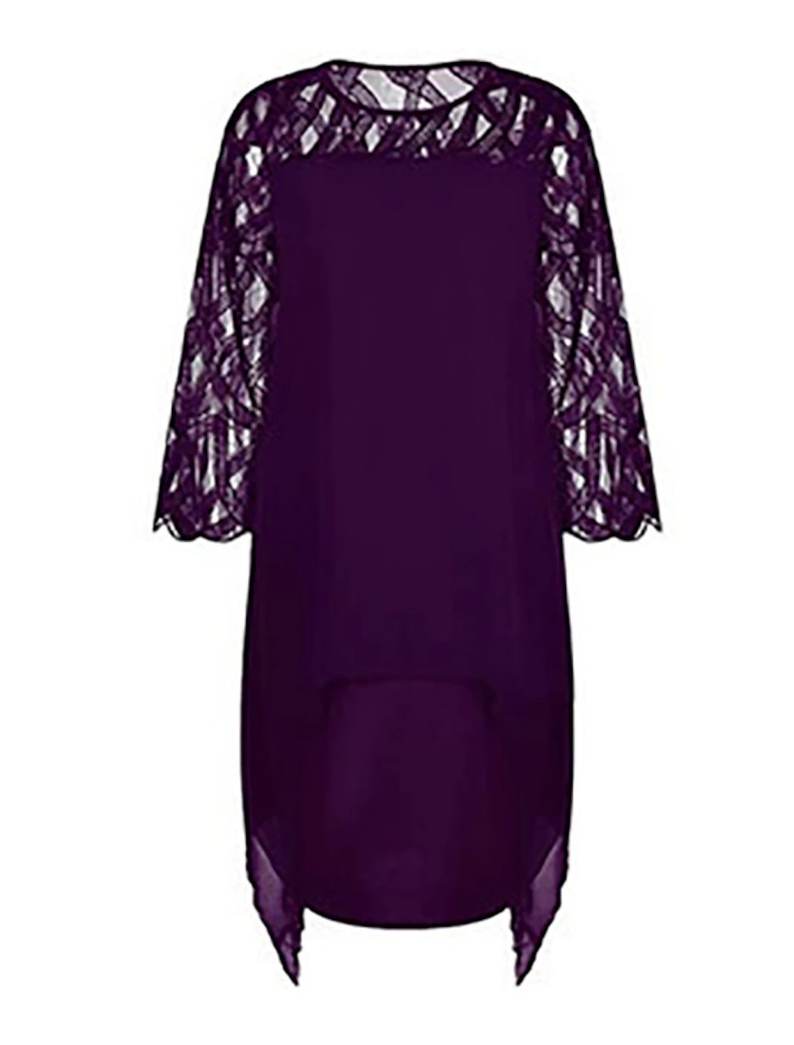 Wholesale A-Line Elegant Cocktail Dress Semi-formal Christmas Red Green Dress Midi Jewel Neck 3/4 Length Sleeve Knee Length Lace with Sleek Splicing