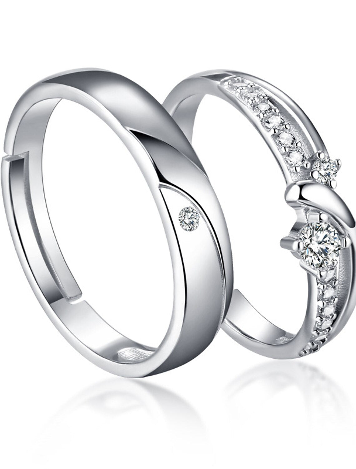 Wholesale Men Women Couple Rings Wedding Classic Silver S925 Sterling Silver Precious Stylish Simple 1 Pair Zircon