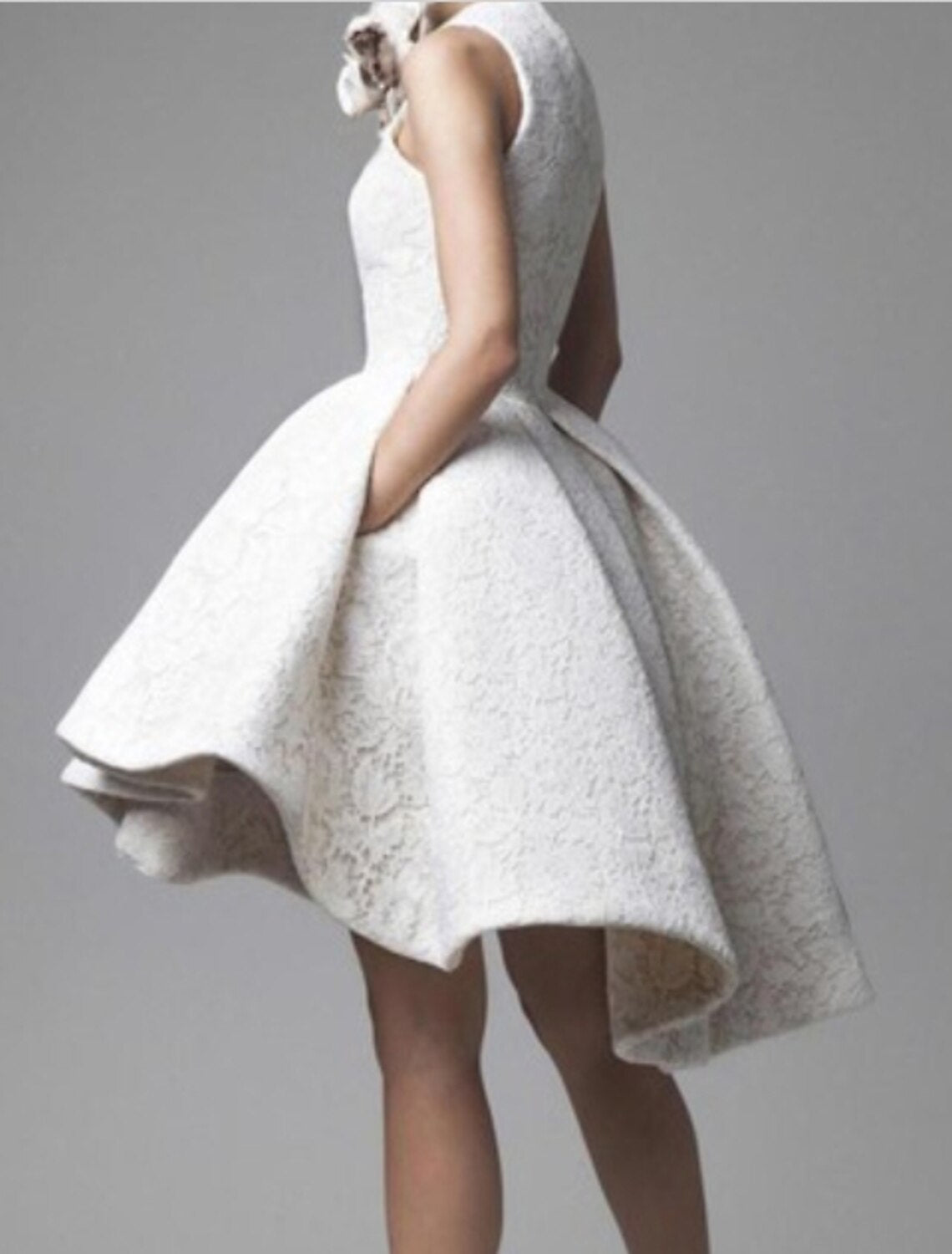 Wholesale A-Line Prom Dresses 1950s Dress Wedding Guest Graduation Short / Mini Sleeveless Jewel Neck Polyester with Pleats Appliques