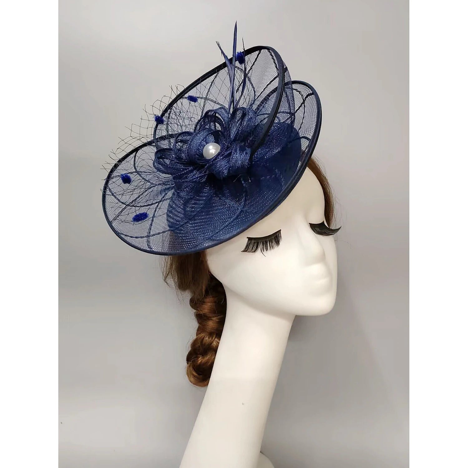 Wholesale Fascinators Kentucky Derby Hat Headwear Headpiece Pearl Feathers Veil Hat Wedding Ladies Day Cocktail Royal Astcot With Feather Pearl Headpiece Headwear