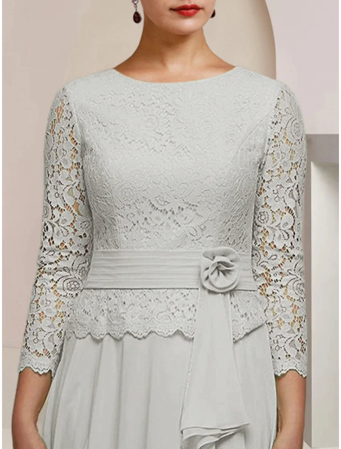 Wholesale A-Line Mother of the Bride Dress Wedding Guest Elegant Jewel Neck Ankle Length Chiffon Long Sleeve with Lace Pleats Appliques