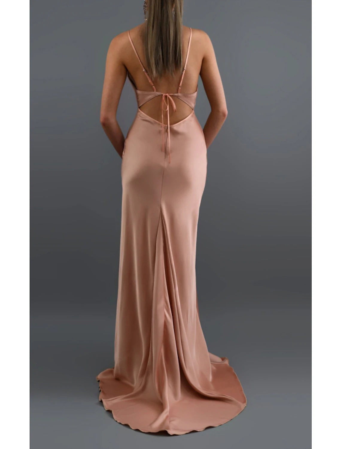 Wholesale Sheath / Column Bridesmaid Dress V Neck / Spaghetti Strap Sleeveless Beautiful Back Sweep / Brush Train Charmeuse with Bandage
