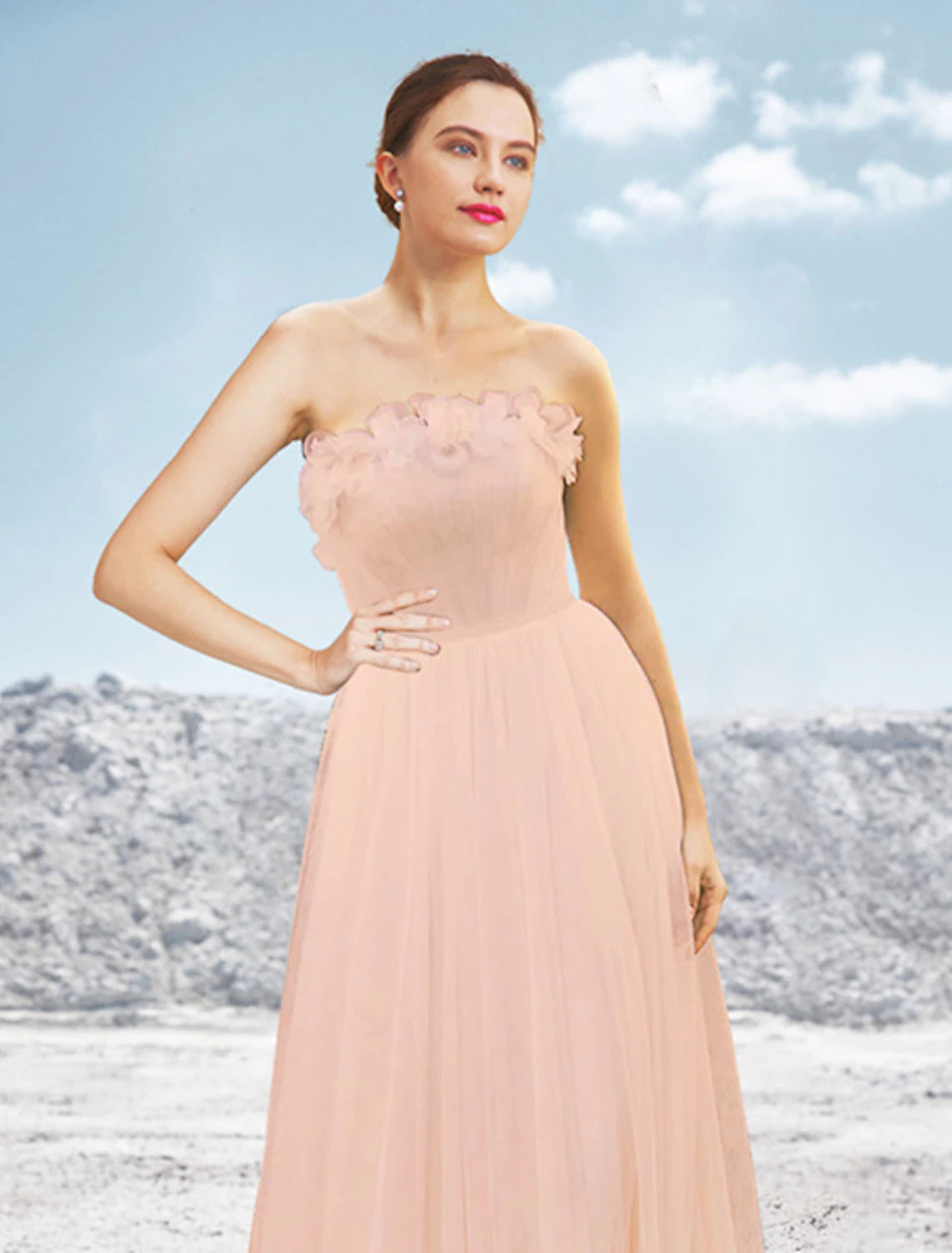 Wholesale A-Line Evening Gown Elegant Dress Formal Wedding Party Sweep / Brush Train Sleeveless Strapless Tulle with Pleats