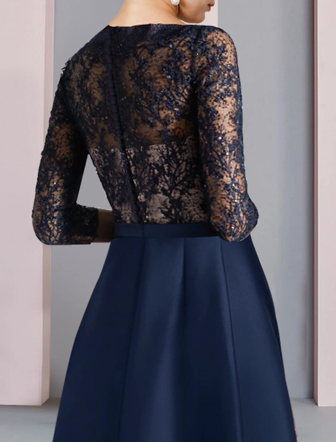 Wholesale  A-Line Mother of the Bride Dress Wedding Guest Elegant High Low V Neck Asymmetrical Tea Length Satin Lace Half Sleeve with Bow(s)