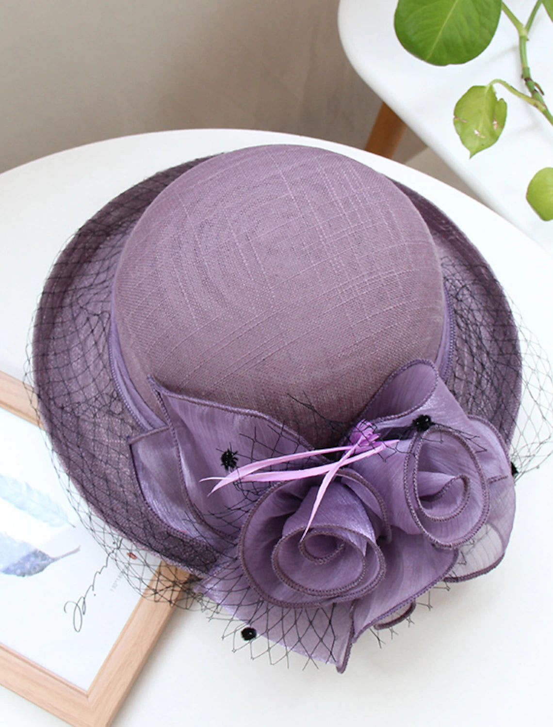 Wholesale Hats Headwear Polyester Organza Bucket Hat Straw Hat Sun Hat Casual Holiday Luxury Elegant With Feather Floral Headpiece Headwear