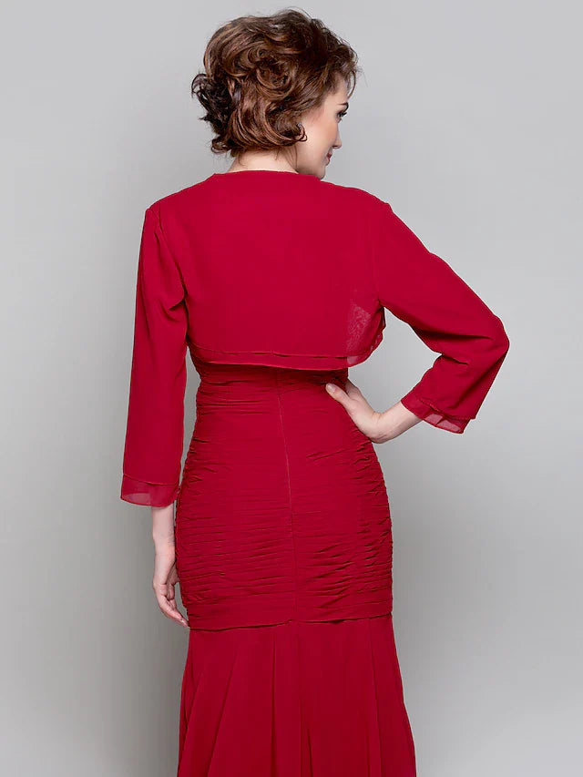 Wholesale Mermaid / Trumpet Mother of the Bride Dress Two Piece Sweetheart Floor Length Chiffon Long Sleeve with Criss Cross