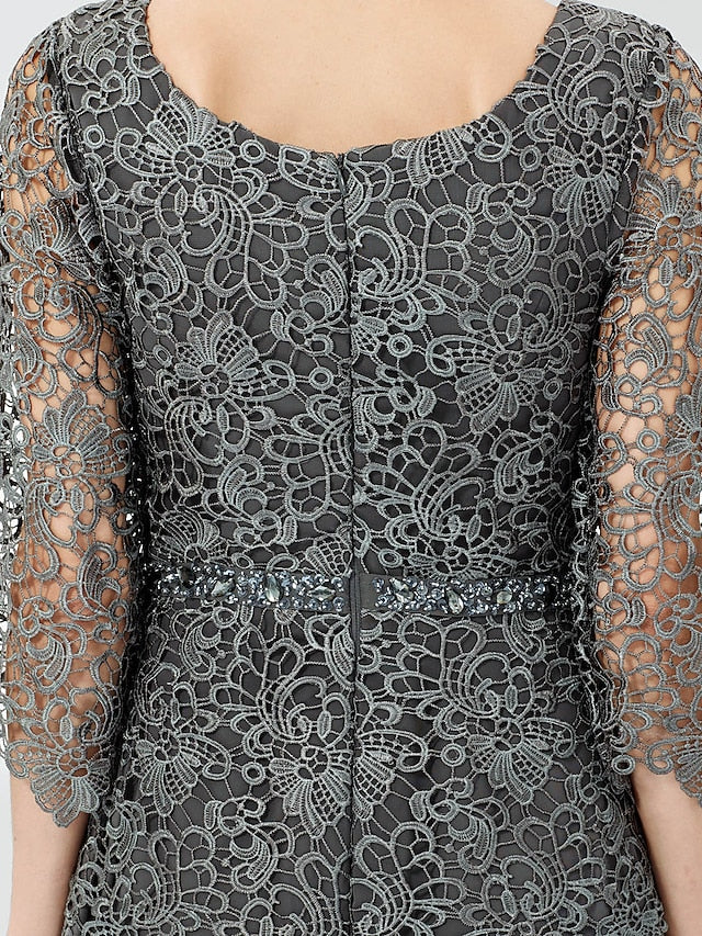 Wholesale Ball Gown A-Line Mother of the Bride Dress Formal Classic & Timeless Elegant & Luxurious Elegant Scoop Neck Floor Length Chiffon Corded Lace 3/4 Length Sleeve with Sashes / Ribbons Beading