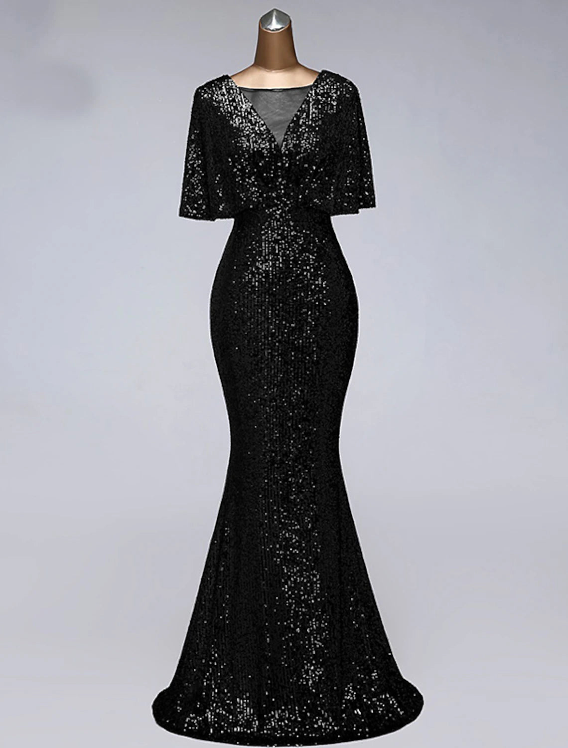 Wholesale  Mermaid / Trumpet Prom Dresses Sparkle Dress Wedding Guest Prom Floor Length Half Sleeve Illusion Neck Sequined with Sequin Ruffles