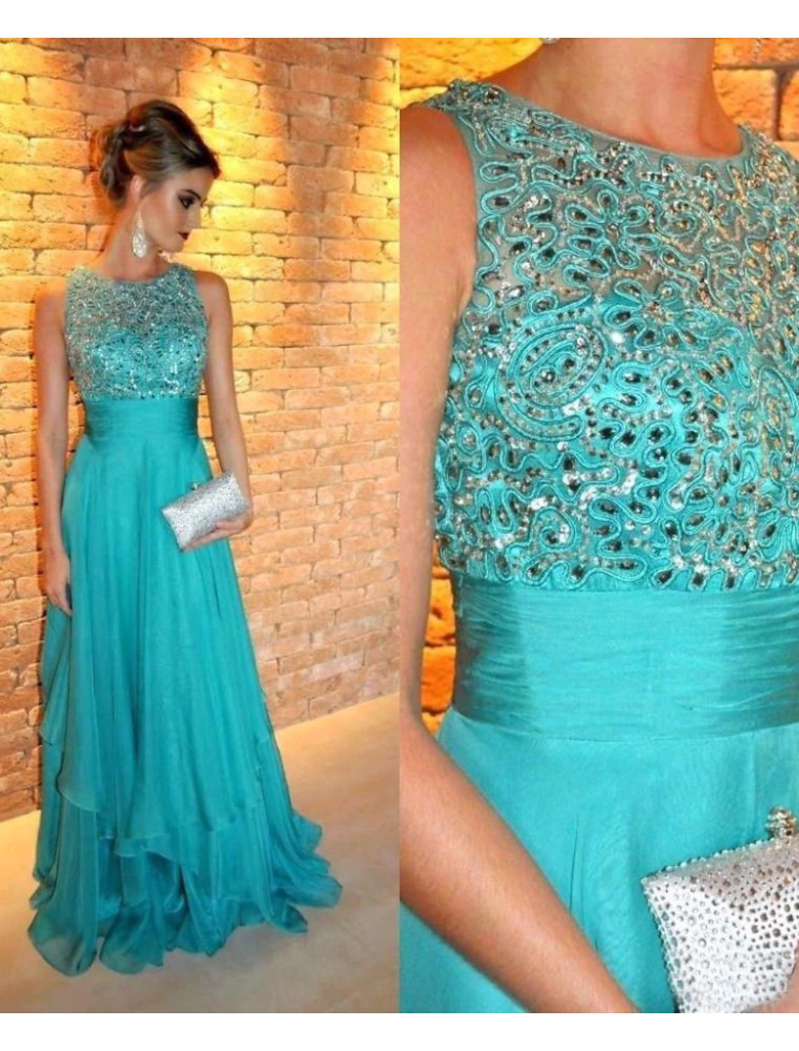 Wholesale A-Line Evening Gown Elegant Dress Formal Wedding Guest Sweep / Brush Train Sleeveless Jewel Neck Chiffon with Rhinestone