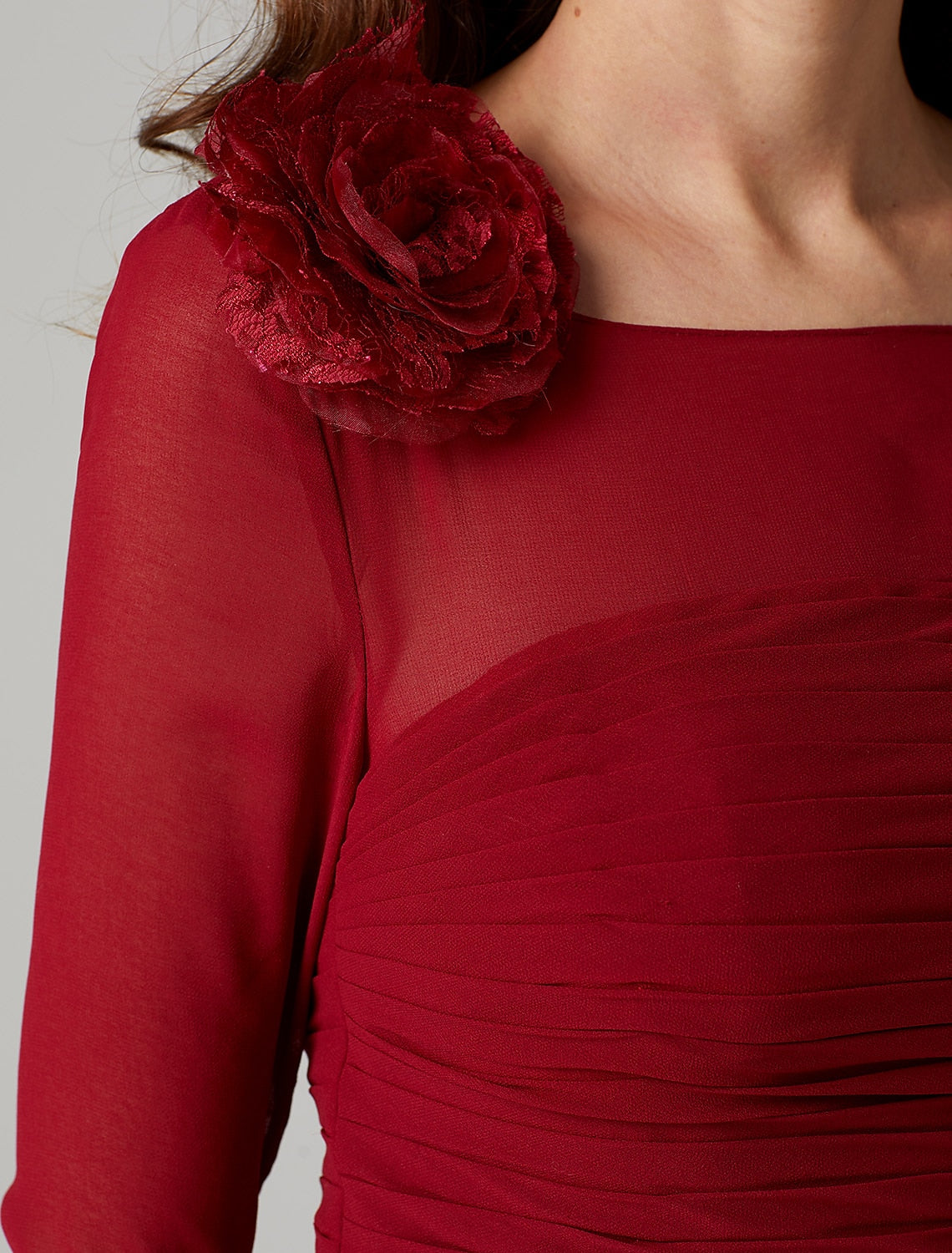 Wholesale Sheath / Column Keyhole Dress Holiday Wedding Guest Floor Length 3/4 Length Sleeve Bateau Neck Charmeuse with Ruched Flower