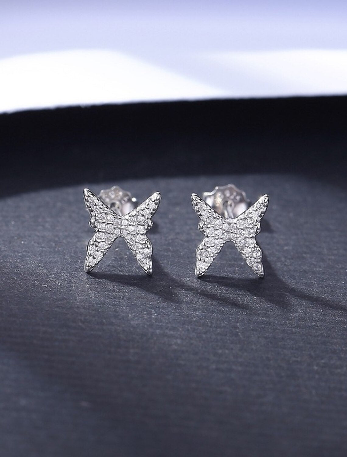 Wholesale Women's Clear Zircon Stud Earrings Fine Jewelry Classic Butterfly Stylish Simple S925 Sterling Silver Earrings Jewelry Silver For Wedding Gift 1 Pair