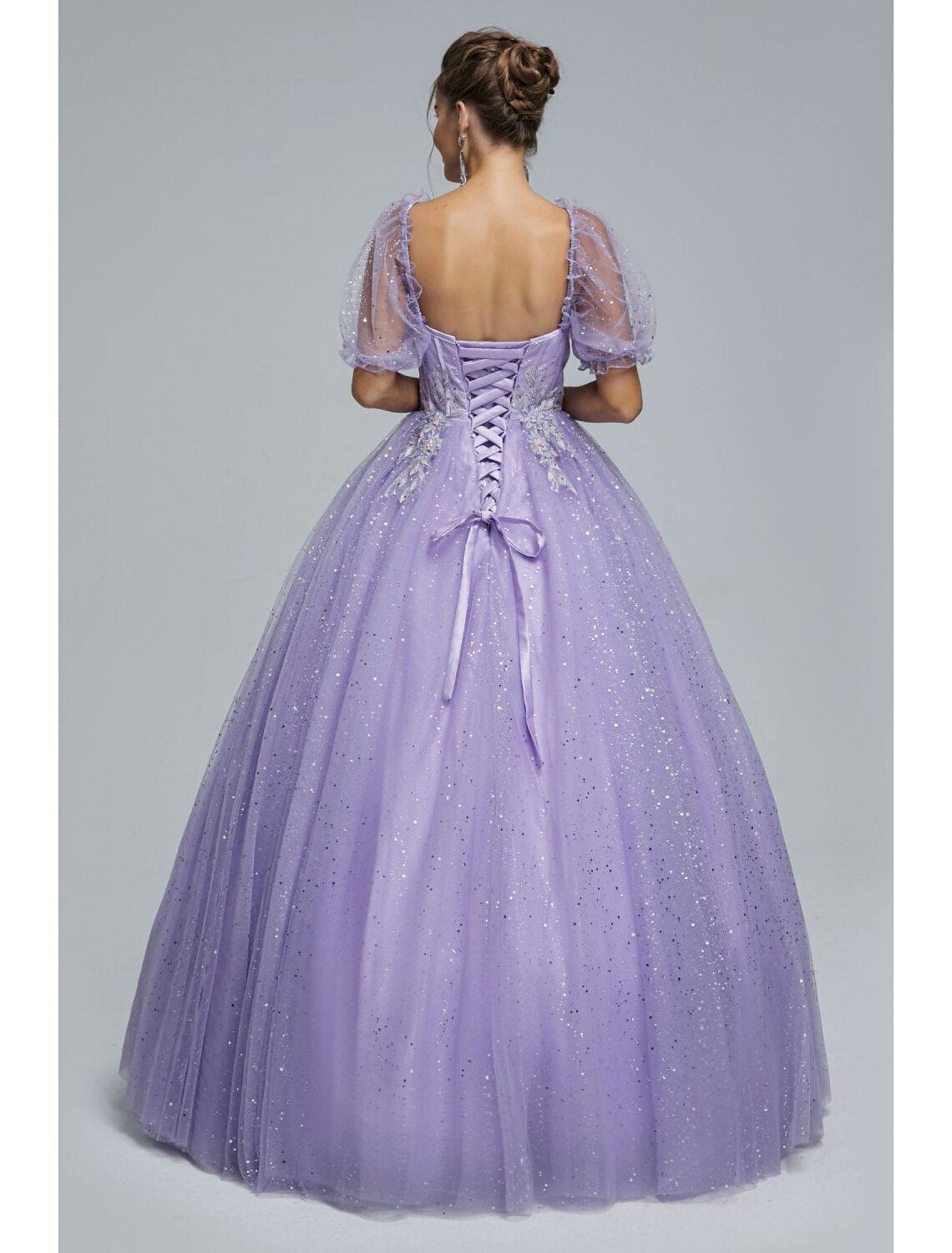 Wholesale  Ball Gown Prom Dresses Princess Dress Graduation Quinceanera Floor Length Short Sleeve Sweetheart Tulle with Sequin Appliques