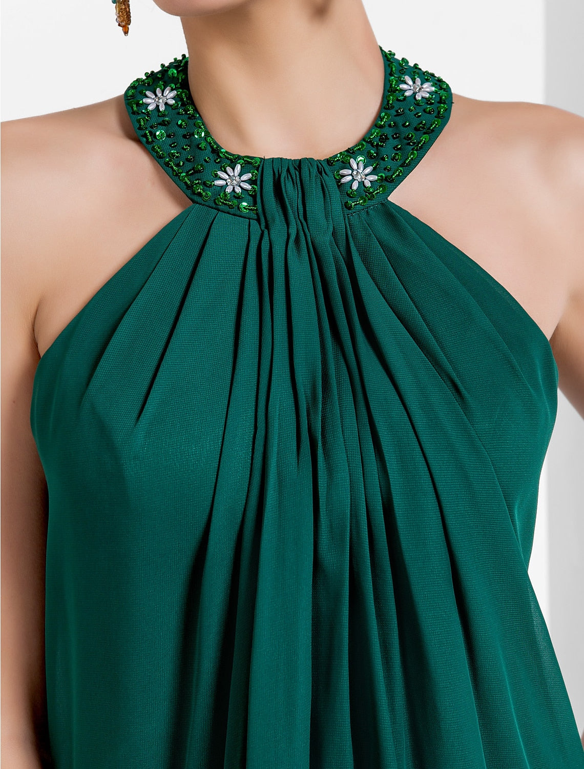 Wholesale A-Line Elegant Dress Wedding Guest Cocktail Party Asymmetrical Sleeveless Halter Neck Chiffon Backless with Pleats Beading