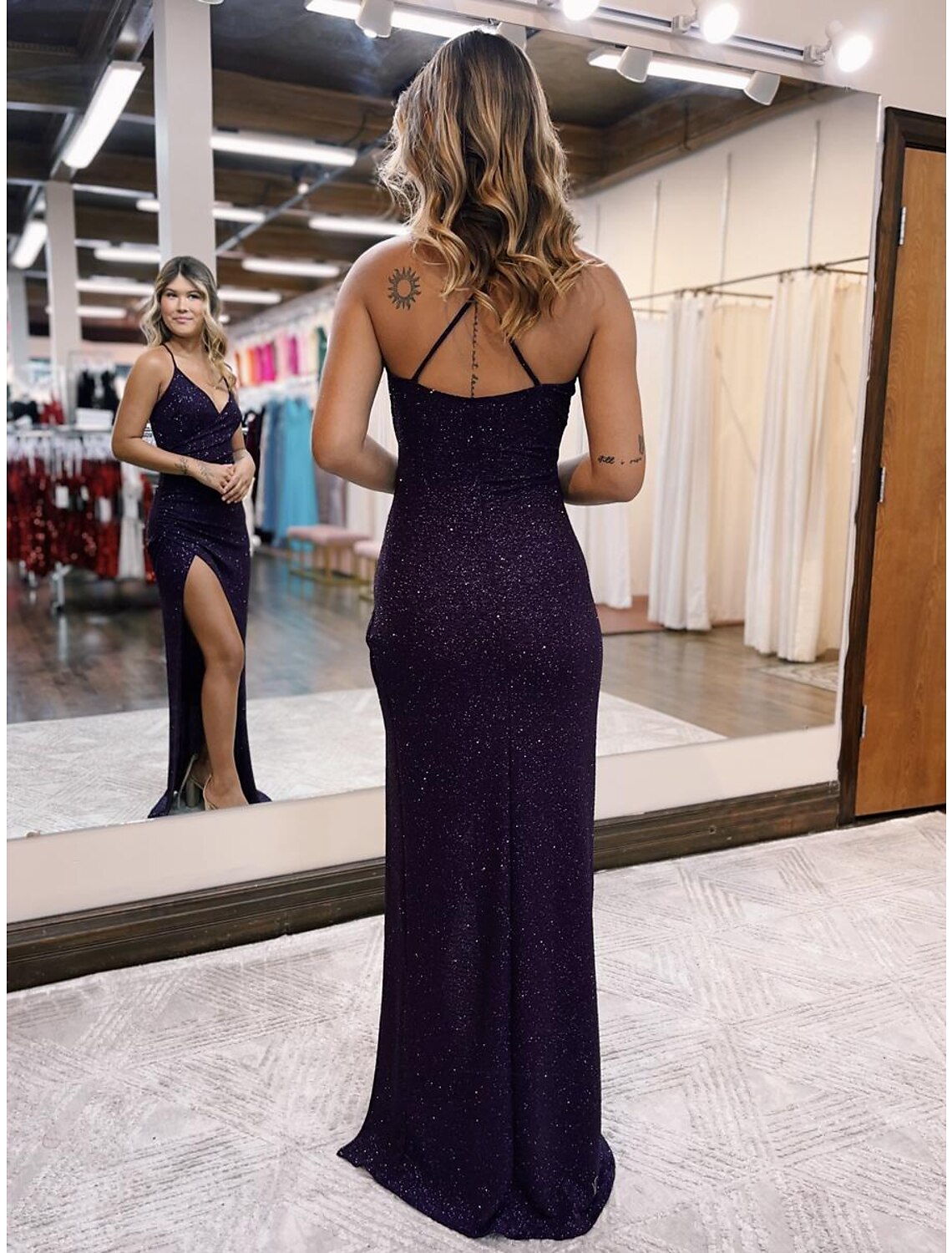 Wholesale  Mermaid / Trumpet Prom Dresses Glittering Dress Formal Wedding Party Floor Length Sleeveless V Neck Satin Backless with Glitter