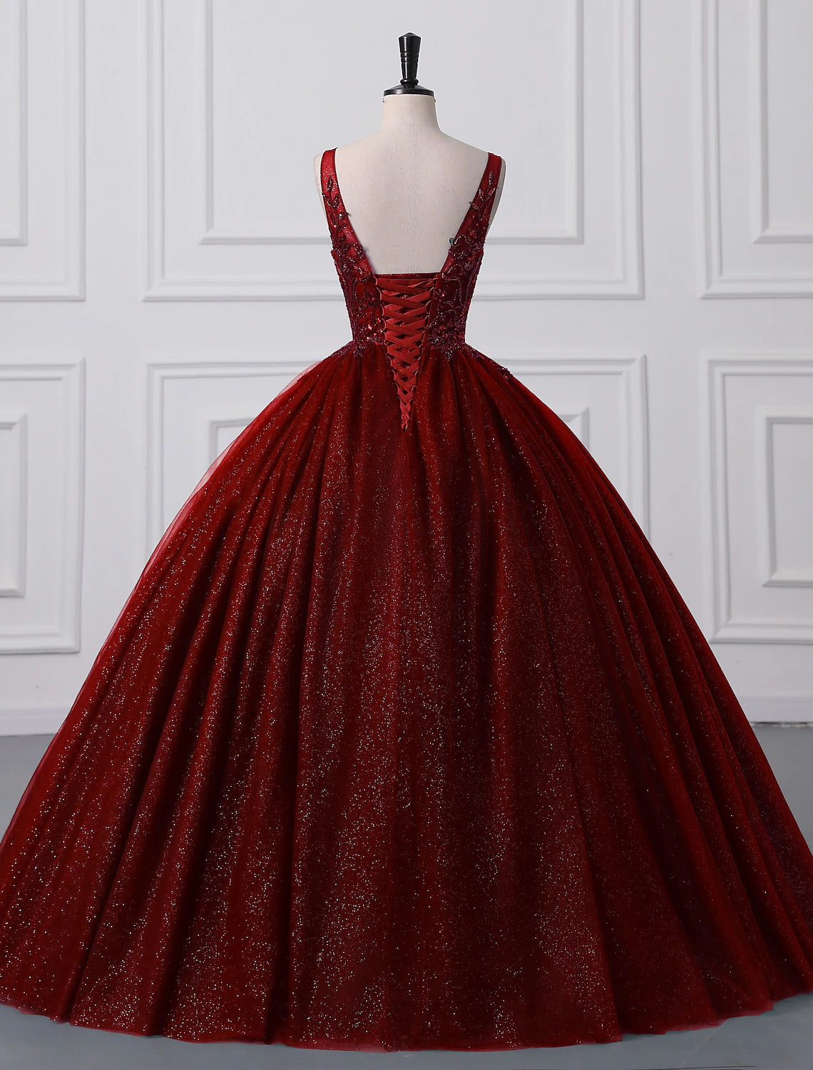 Wholesale  Ball Gown Prom Dresses Sparkle & Shine Dress Quinceanera Birthday Floor Length Sleeveless V Neck Tulle with Sequin Appliques