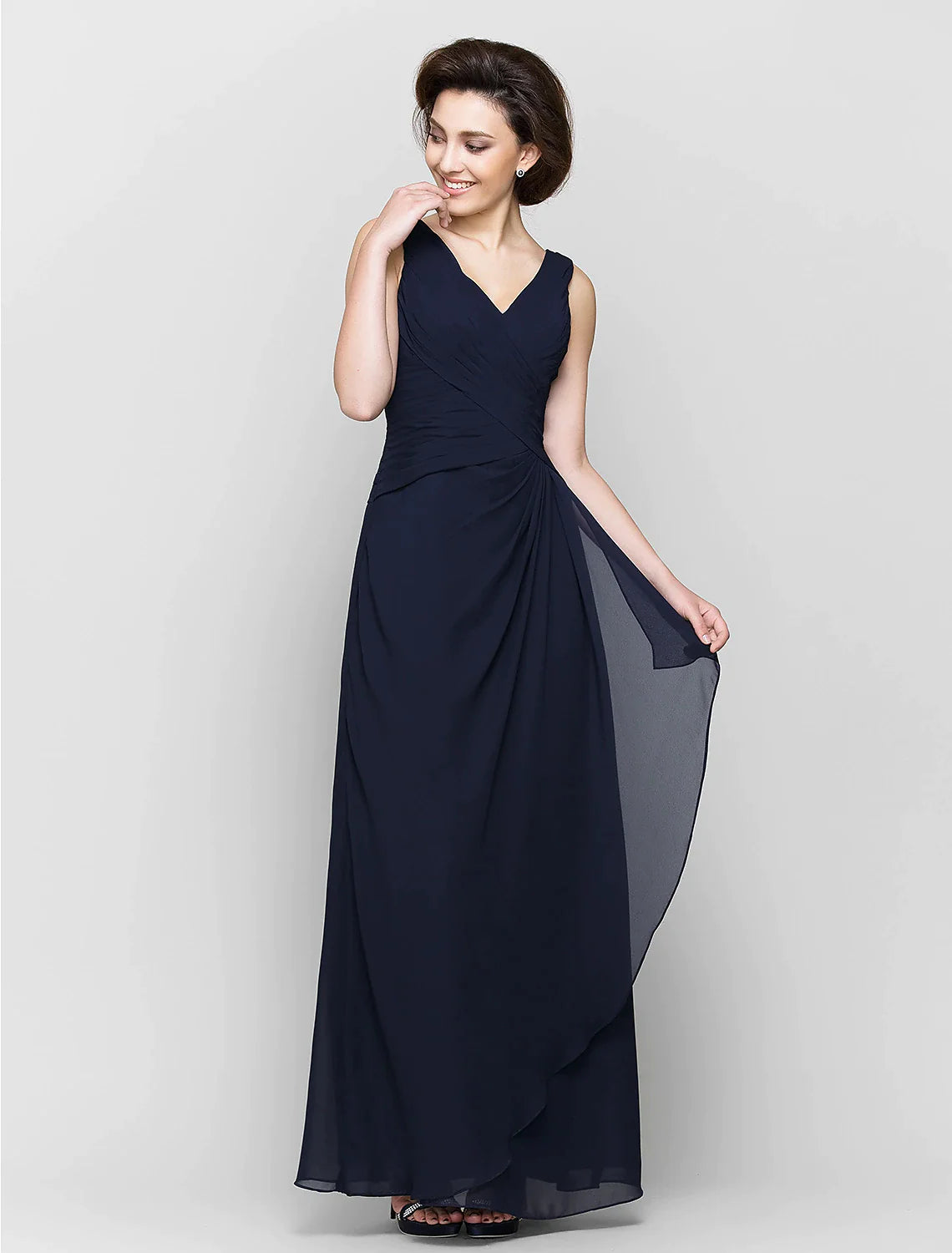 Wholesale Sheath / Column Mother of the Bride Dress Convertible Dress V Neck Floor Length Chiffon 3/4 Length Sleeve with Criss Cross Cascading Ruffles