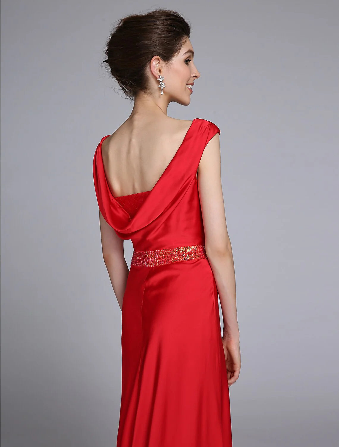 Wholesale Sheath / Column Mother of the Bride Dress Open Back Cowl Neck Court Train Taffeta Sleeveless No with Beading