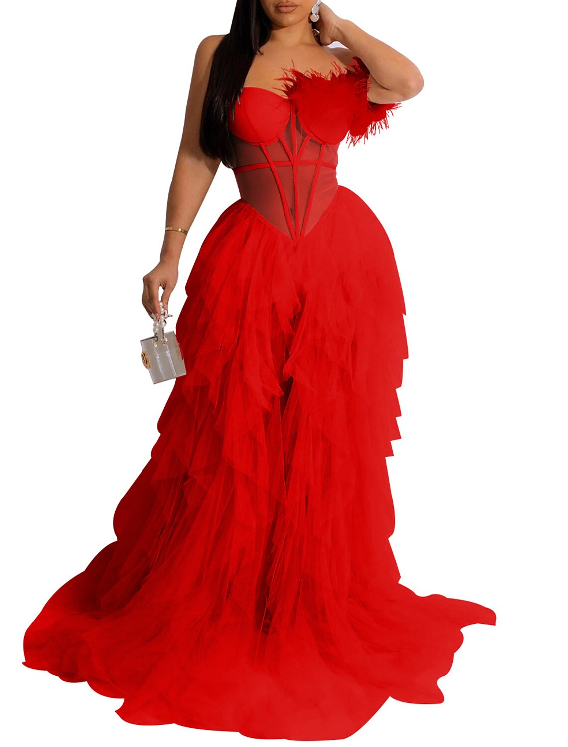 Wholesale A-Line Party Dresses Corsets Dress Prom Wedding Party Court Train Sleeveless One Shoulder Tulle with Feather