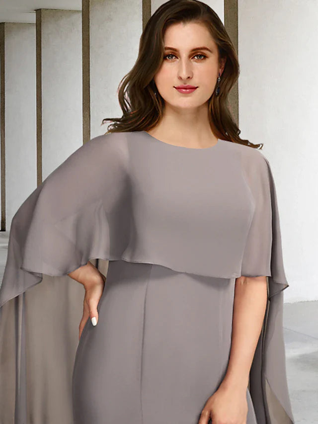 Wholesale A-Line Plus Size Curve Mother of the Bride Dresses Elegant Dress Formal Sweep / Brush Train Sleeveless Jewel Neck Chiffon with Slit