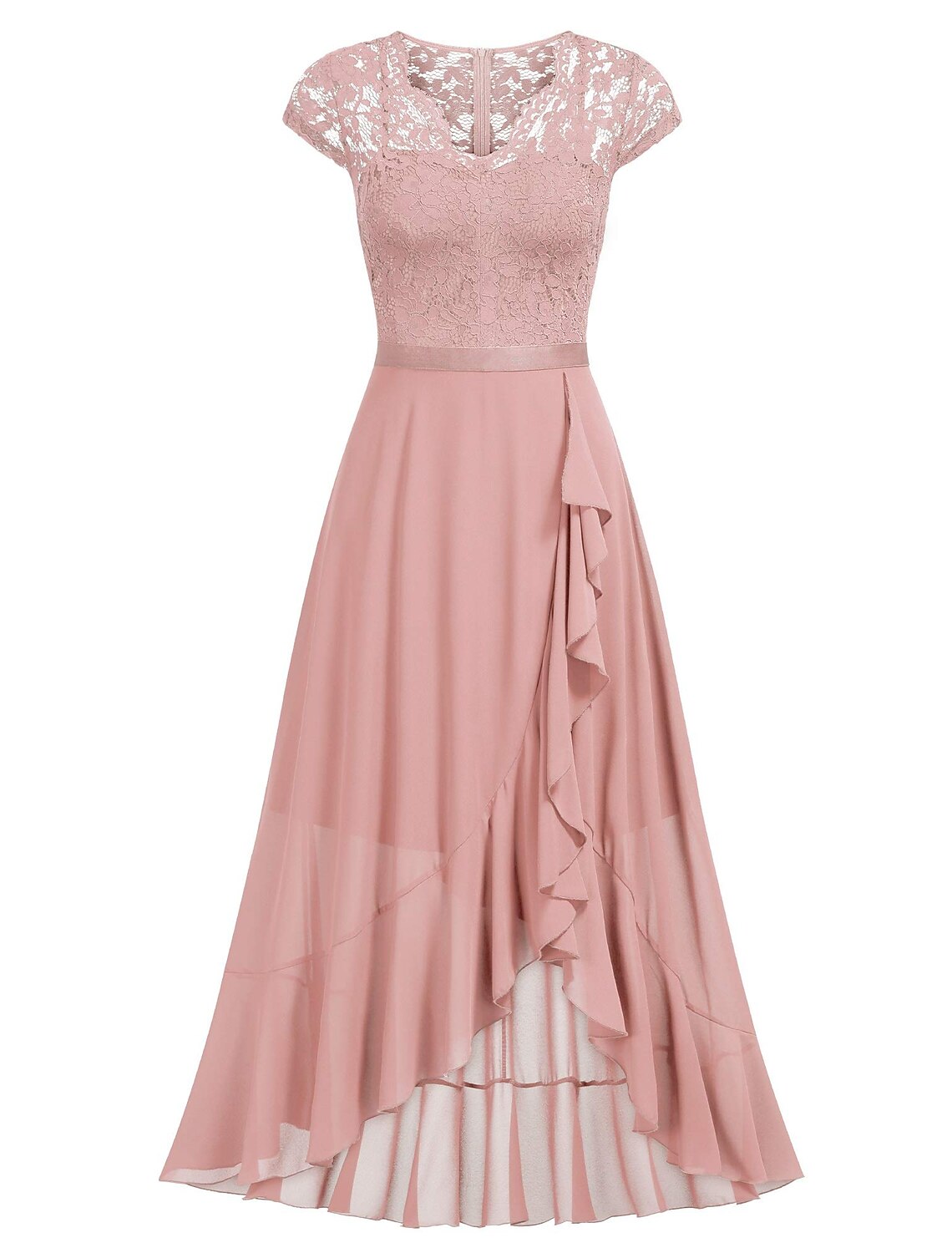 Wholesale A-Line Cocktail Dresses Black Dress Wedding Guest Cocktail Party Asymmetrical Short Sleeve One Shoulder Chiffon with Pleats Lace Insert